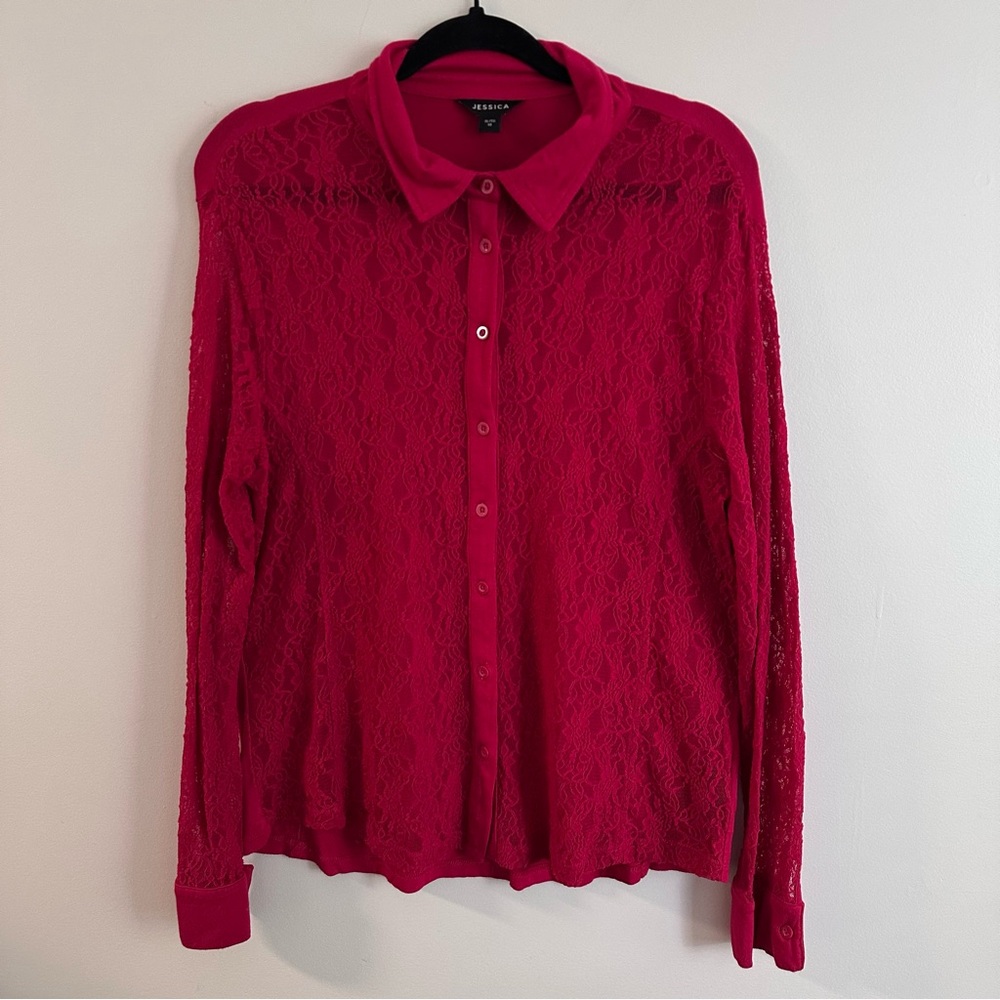 Red Button Down Shirt with Dress Collar